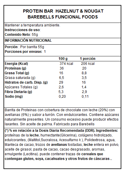 PROTEIN BAR 55 GR "BAREBELLS"