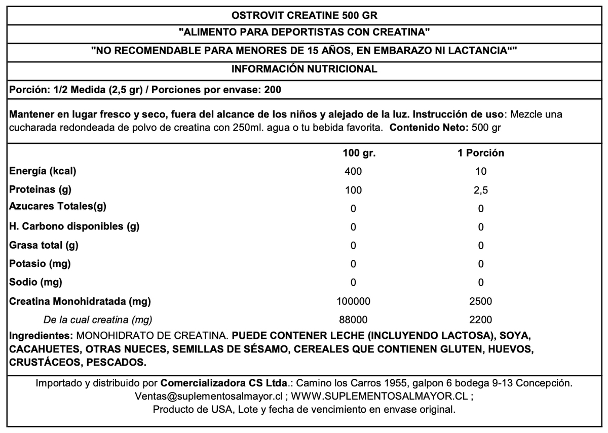 CREATINA MONOHIDRATO 500 GR SABOR "OSTROVIT"