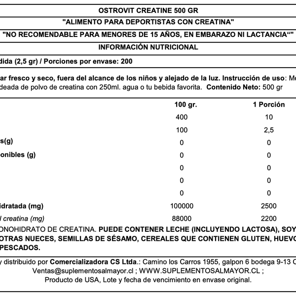 CREATINA MONOHIDRATO 500 GR SABOR "OSTROVIT"