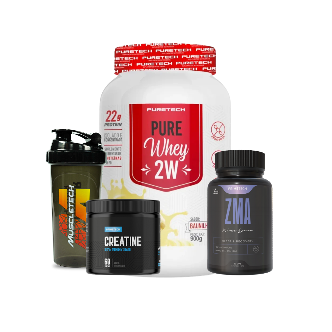 PURETECH 100% PURE WHEY 900 GR + CREATINA 100% MONOHIDRATO 300 GR "PRIMETECH" + ZMA 90 CAPS + SHAKER DE REGALO