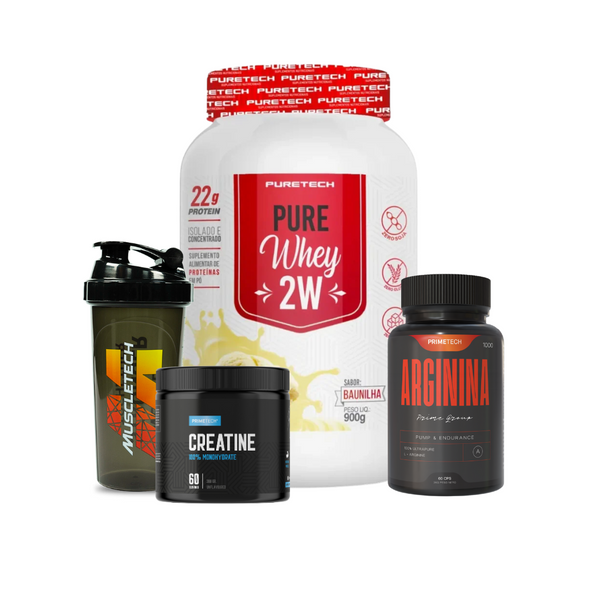PURETECH 100% PURE WHEY 900 GR + CREATINA 100% MONOHIDRATO 300 GR "PRIMETECH" +ARGININA 60 CAPS+ SHAKER DE REGALO