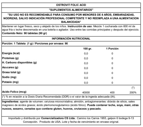 ÁCIDO FÓLICO OSTROVIT 90 COMPRIMIDOS