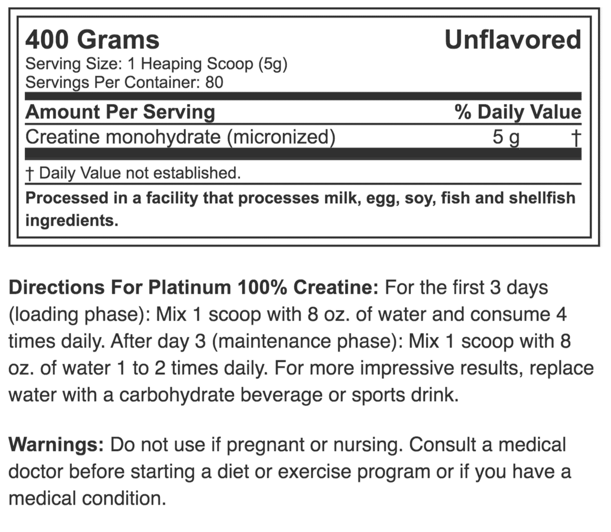 PLATINUM 100% CREATINA 400 GR  "MUSCLETECH"