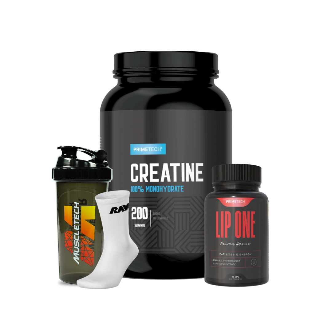 CREATINA MONOHIDRATO 1000 GR "PRIMETECH" + LIP ONE 60 CAPS "PRIMETECH" + 2 REGALOS