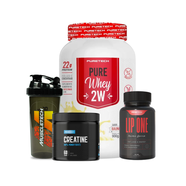 PURETECH 100% PURE WHEY 900 GR + CREATINA 100% MONOHIDRATO 300 GR "PRIMETECH" + LIP ONE 60 CAPS+ SHAKER DE REGALO
