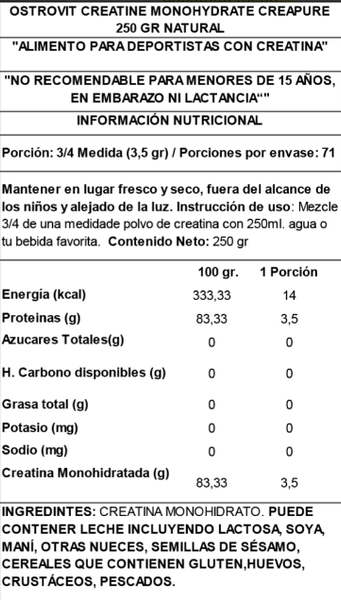 CREATINA CREAPURE NATURAL 250 GRS "OSTROVIT"