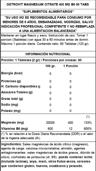 CITRATO DE MAGNESIO 400MG + B6 "OSTROVIT"